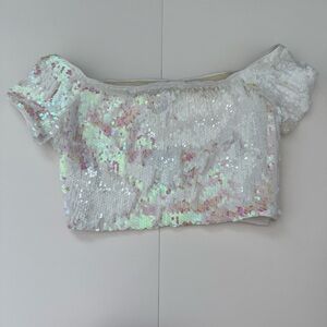 Forever 21 White Sequin Crop Blouse